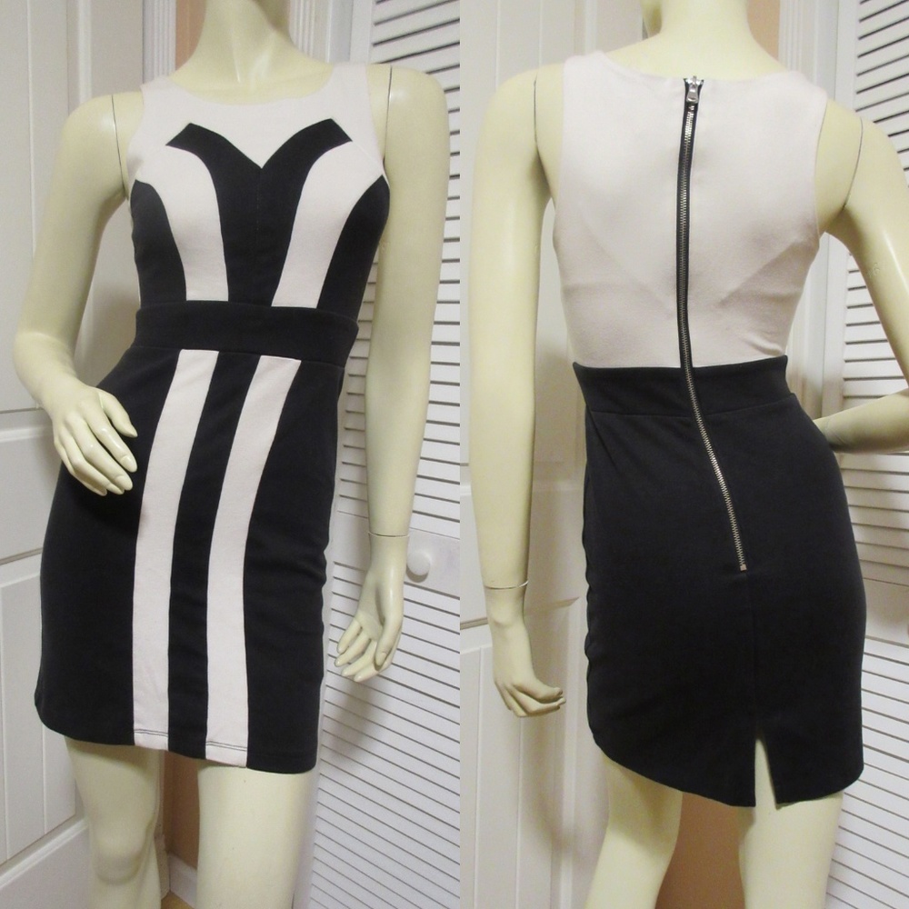 Vintage Y2K Olsenboye Mini Bodycon Dress Black White Color Block Glam Night Out